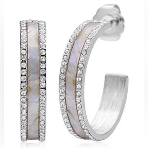 Hoop EARRINGS in Silvertone White Shell Pearl & Austrian Crystal
